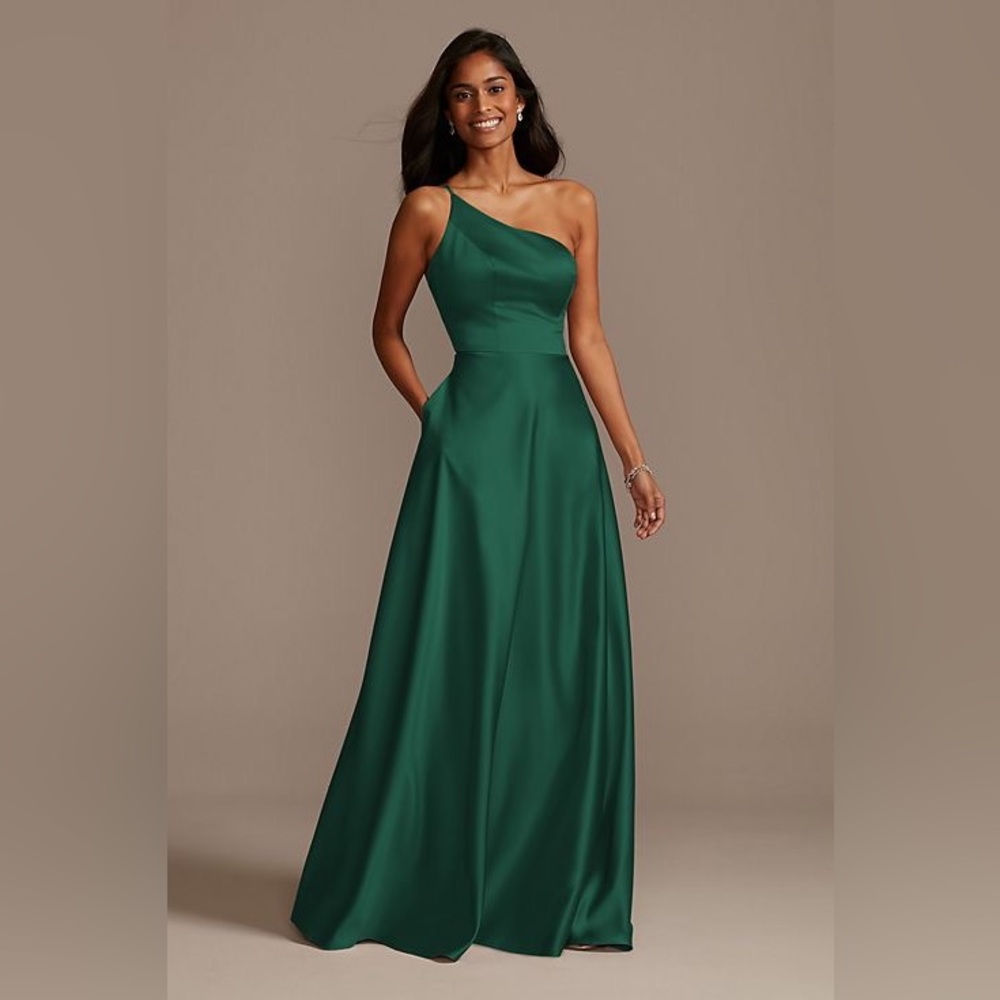 David’s Bridal satin one shoulder dress